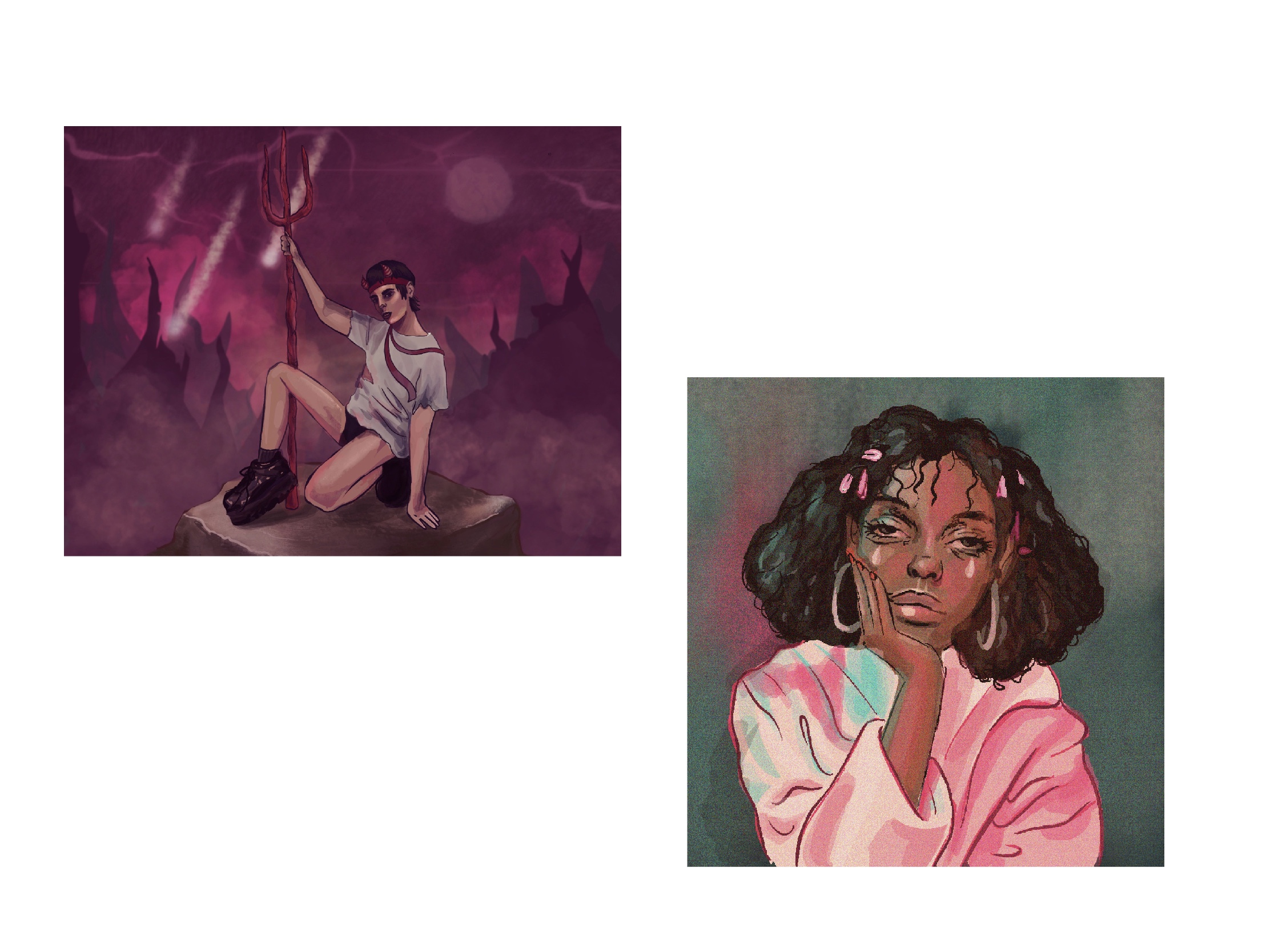 Character Drawing Practice: (left) ‘Princess of the Underworld’, (right) ‘Isolation Feels’