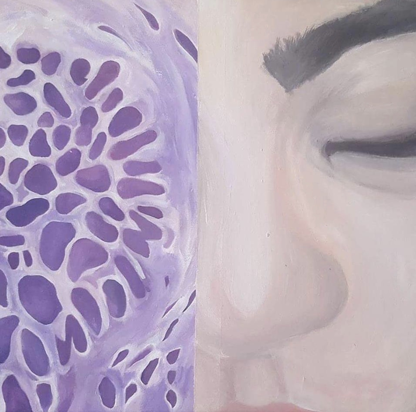 Skin Acrylic Painting. (Left) Skin Cell, (right) self-portrait.