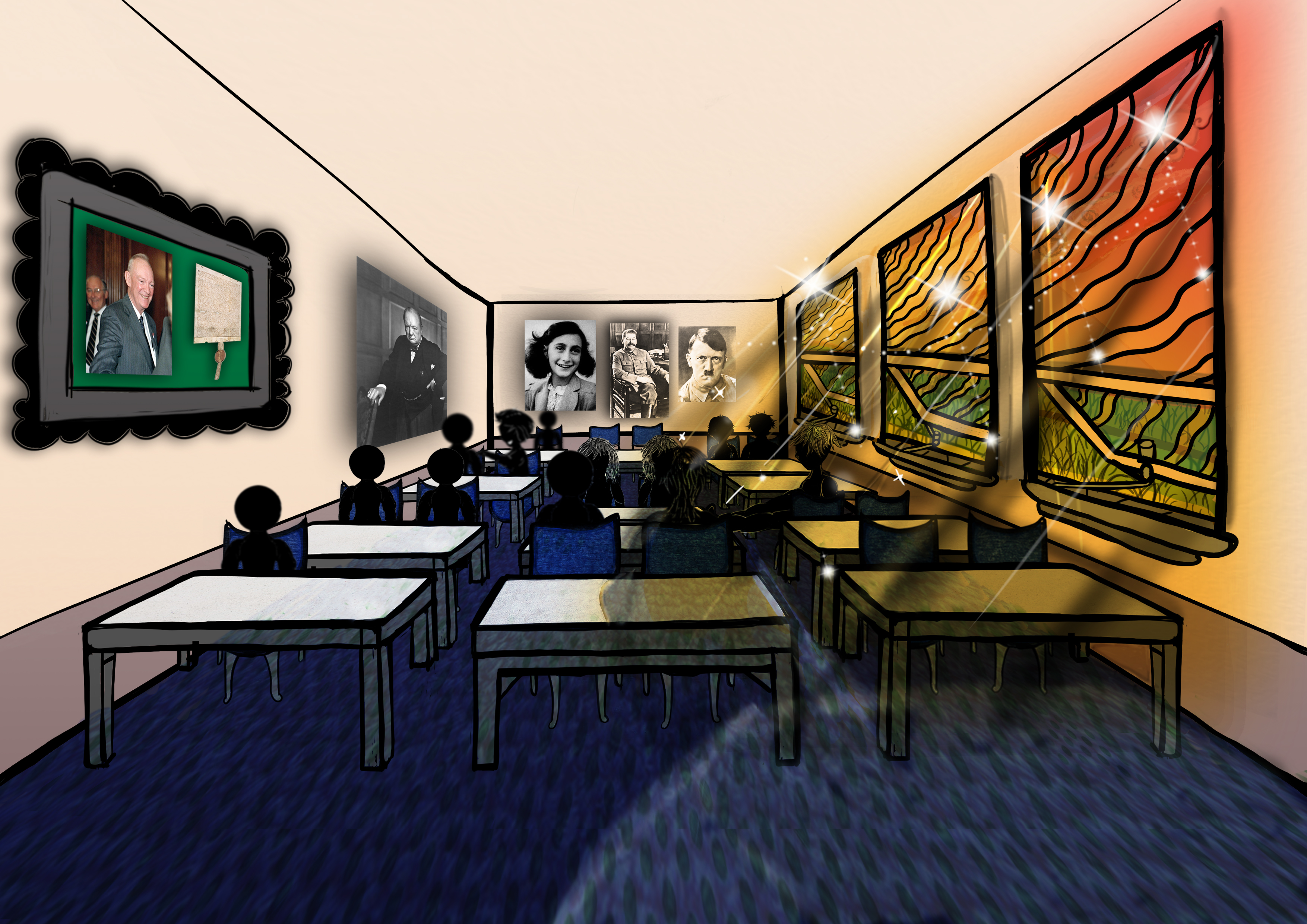My old history classroom that I designed for my animation and if you want to find more of my work visit @jokgudraws on insta