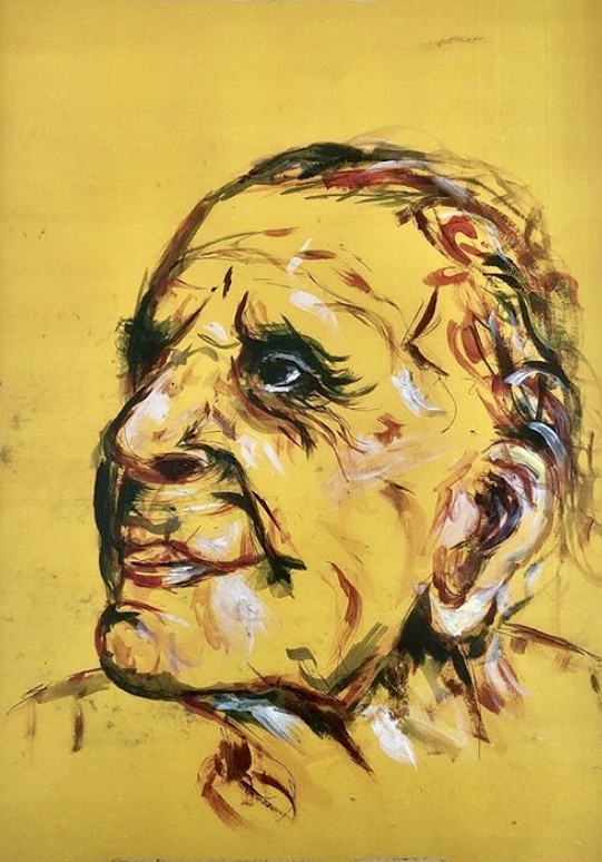 Nan I, acrylic on yellow paper, A3