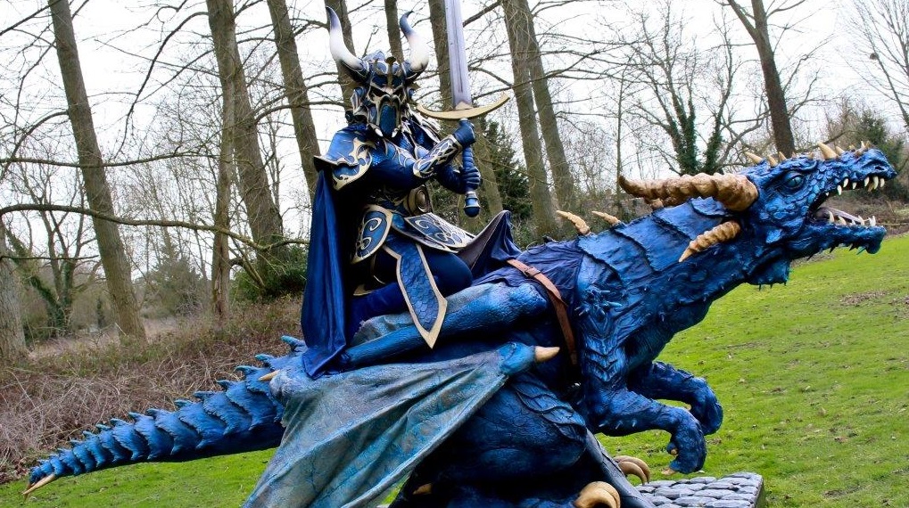 Kitiara on her dragon, from Dragonlance novels. Foam and latex costume, dragon cast in latex and polyuathane.
