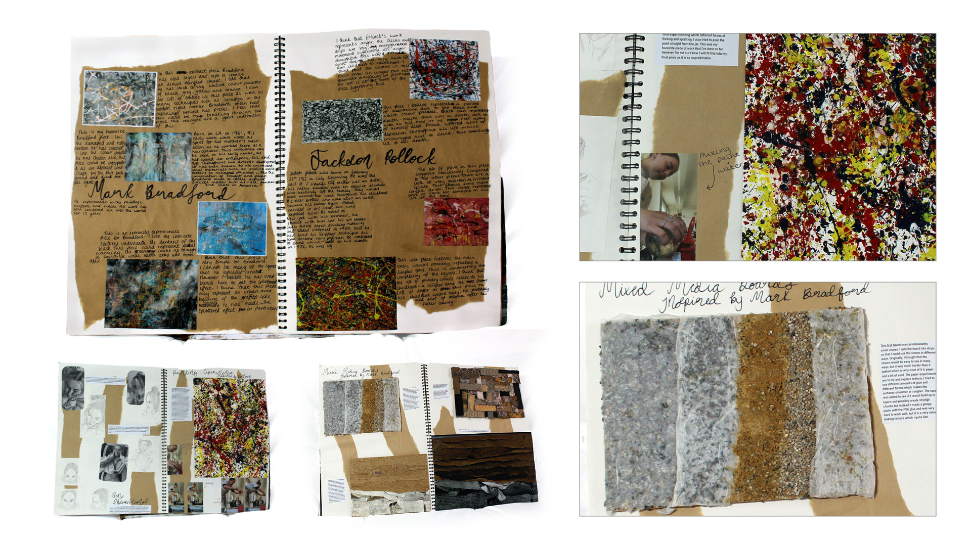 CSM Portfolio P4: From above project - Investigation into relevant and inspiring artists such as Jackson Pollock and Mark Bradford, as part of the initial phases of a project based on the theme "From above".