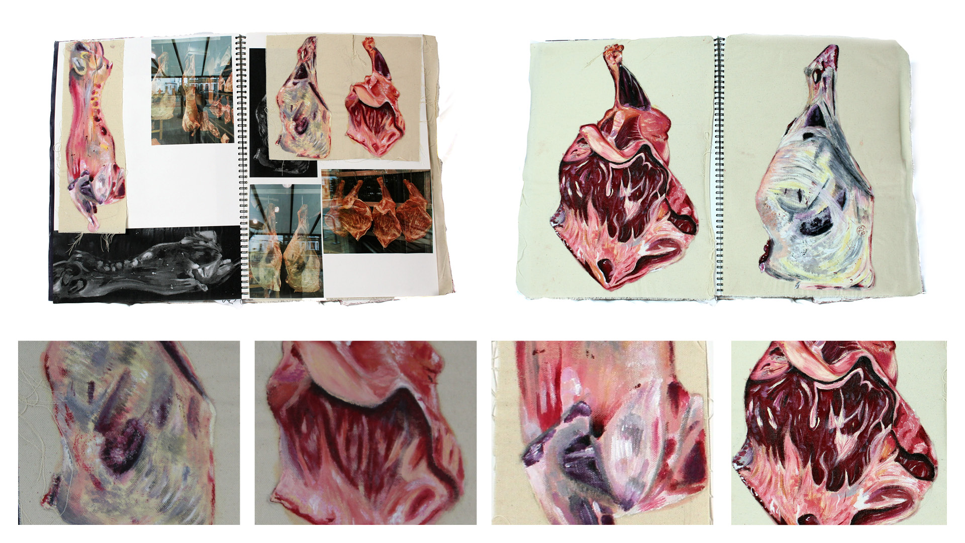 CSM Portfolio P9: Decay project - Experimentation in the lead up to the final piece taking the concept of flesh and death further by focusing it on a butchers shop window to make reference to the commercialization of the consumption of meat.