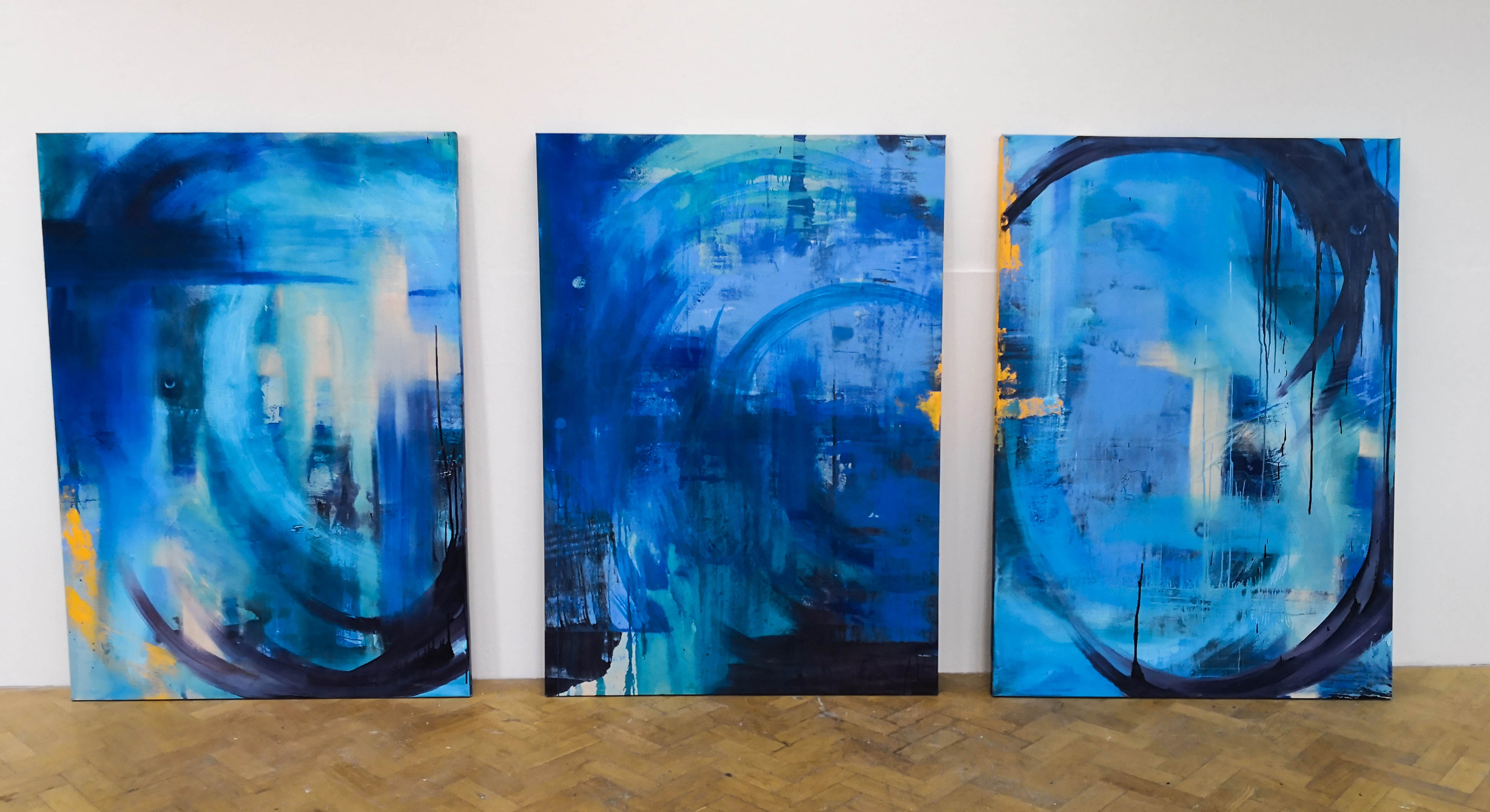 Blue Series 3. Oil on canvas. Triptych. 190.8x114.5cm. For Sale.
