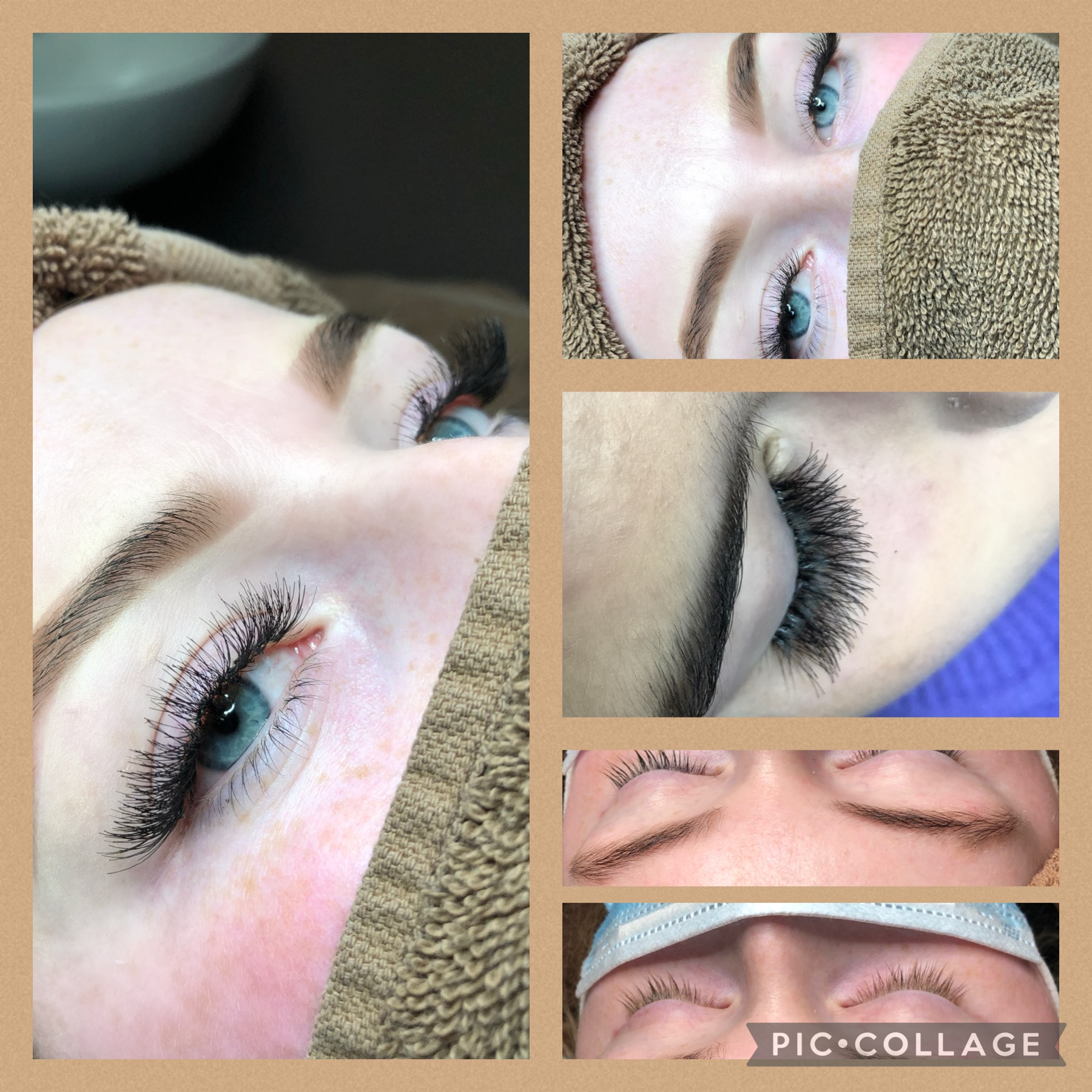 Eyelash extensions/lash tints created during Level 2 Media Makeup.