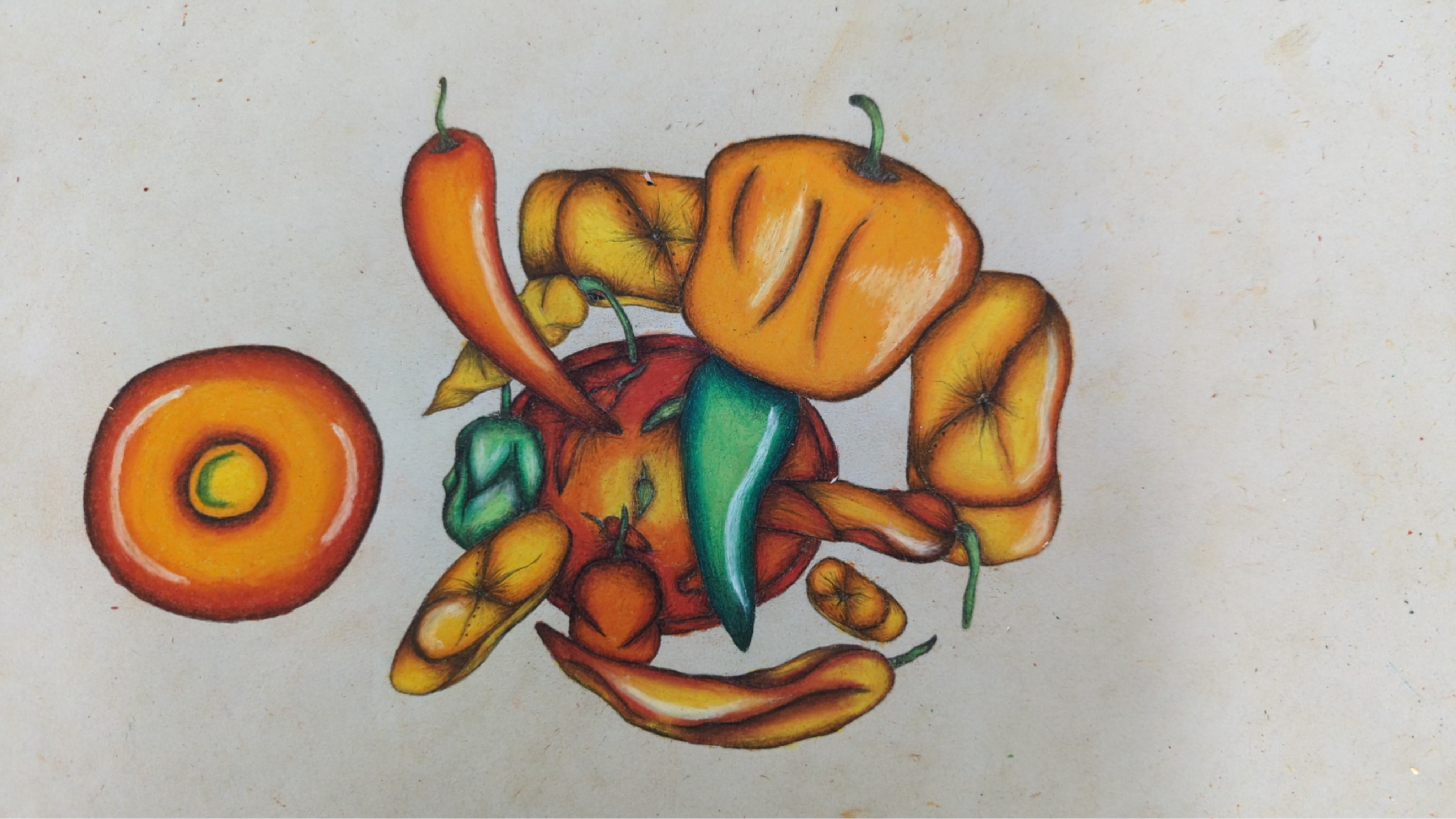 Falling Food / Media - oil pastel and pencil on paper.