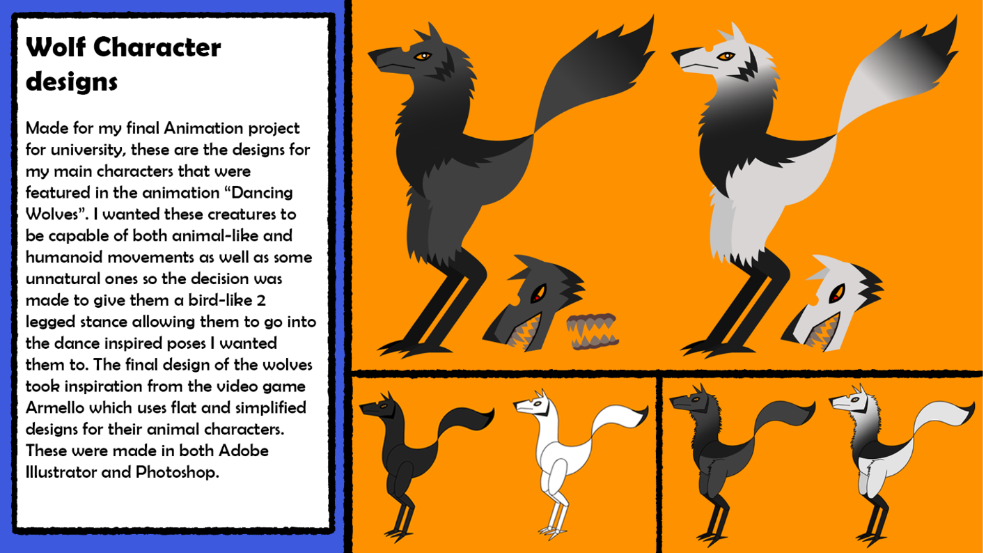 Portfolio page 10 - Dancing wolves character design