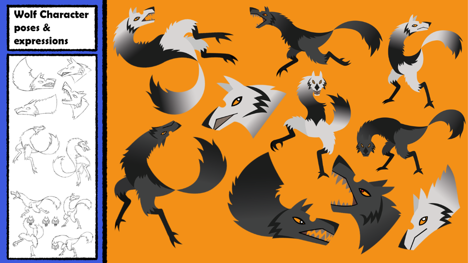 Portfolio page 11 - Dancing wolves character poses and expressions