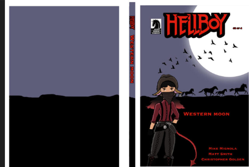 This is a comic book I designed as a project with my own created character that would be in a Hellboy comic. I used Photoshop and Illustrator to create and draw the design.