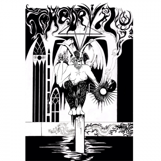 The Devil Tarot card design, pen and ink inspired by Art Nouveau and the occult