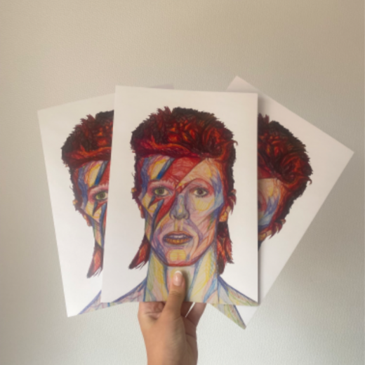David Bowie print of my coloured pencil portrait